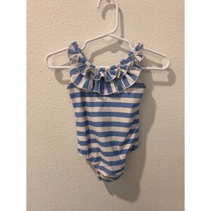 SweetHoney Baby Girls Blue White Striped Ruffle Tie Back One Piece Swimsuit 12M